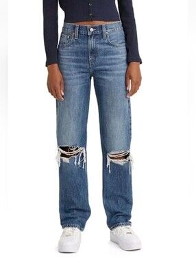 NEW Levi's Women's Low Pro Straight Jeans Dark Wash Relaxed Mid Rise 26 Distress